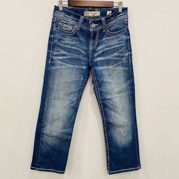 BKE 28 Harper Jeans Dark Wash Blue Denim Cropped Straight Western Cowgirl Rock - Picture 2 of 16